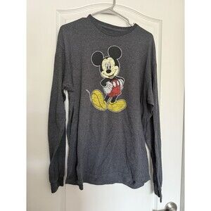 Disney Mickey Mouse Gray Long Sleeve Adult T-Shirt Size L Disney Franchise